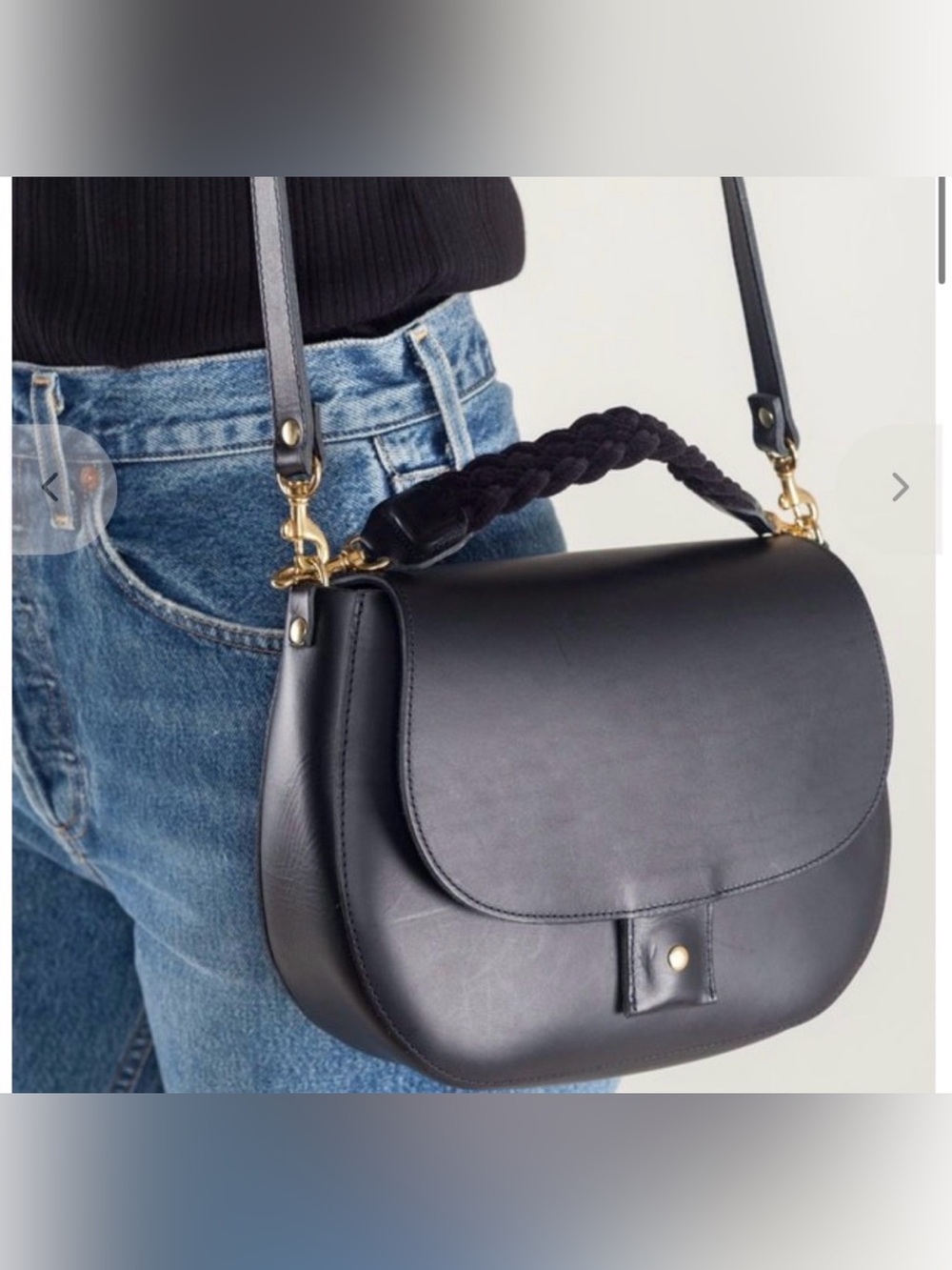 Clare V Harieth Leather Crossbody Bag with Braided Top Handle and Gold Hardware